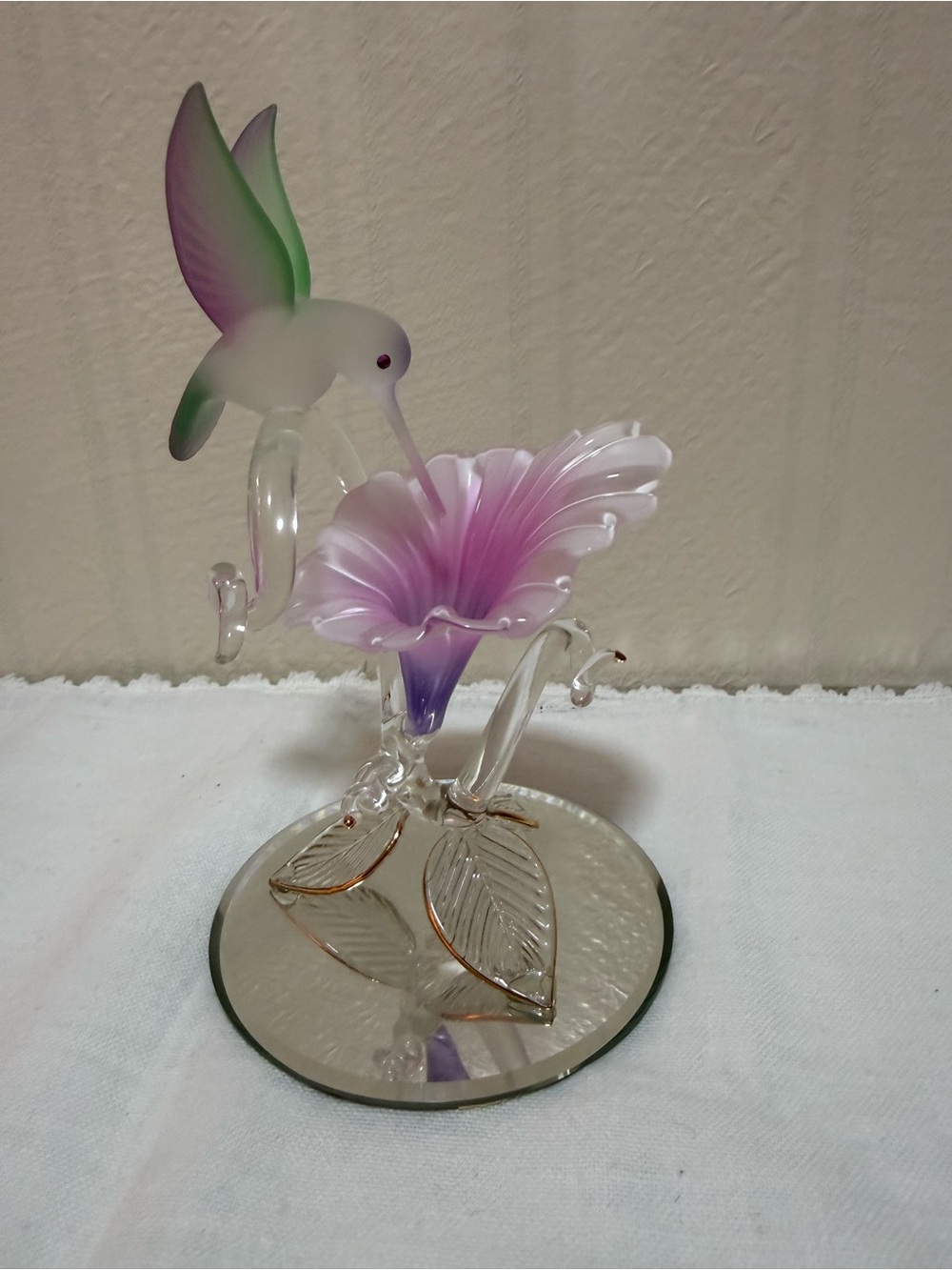 Glass Baron Hummingbird with Fuchsia Flower Figurine